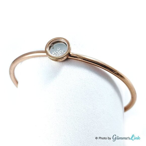 Minimalist Floating Rhinestones Rose Gold Tone Bangle Bracelet - Picture 1 of 9